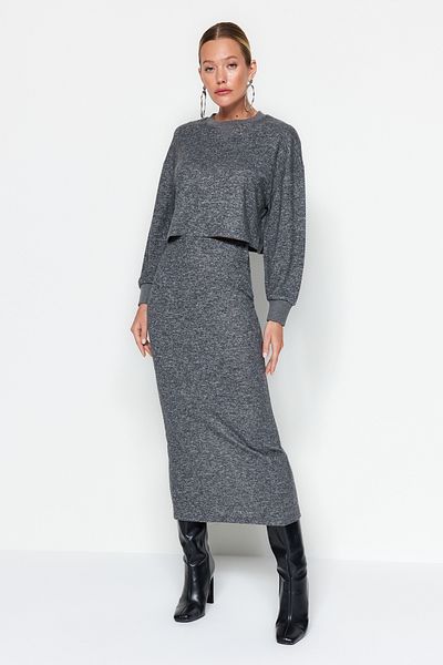 Trendyol Collection Anthracite Soft Fabric Knitted Top and Bottom Set TWOAW24AU00071