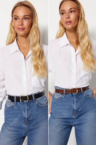 Trendyol Collection Schwarzer und hellbrauner Damengürtel in Kroko-Look – 2er-Pack TWOAW24KE00030