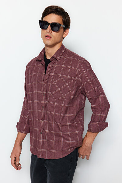 Trendyol Collection Claret Red Regular Fit πουκάμισο ξυλοκόπο - Μονή τσέπη, καρό TMNAW21GO0422