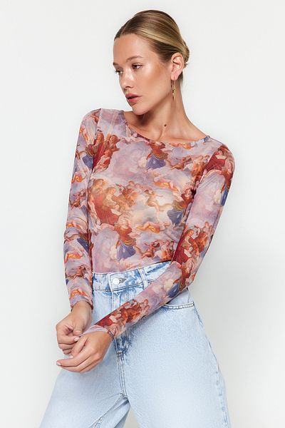 Trendyol Collection Többszínű angyal nyomott tüll kötött, kötött test, patentos rögzítőkkel TWOAW24BD00051