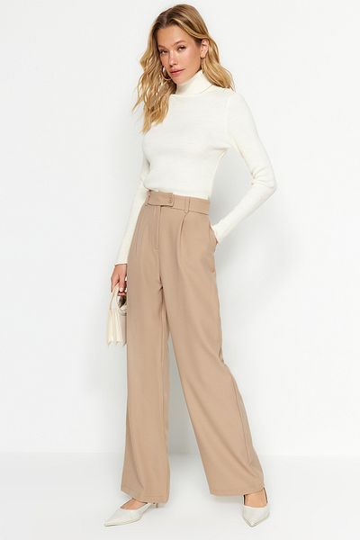 Trendyol Collection Béžové široké tkané kalhoty TWOAW22PL0263