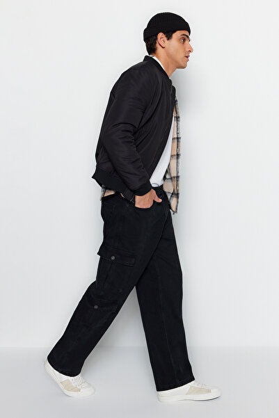 Trendyol Collection Μαύρο φαρδύ τζιν Cargo Pocket Jeans Loose Jeans TMNAW24JE00026
