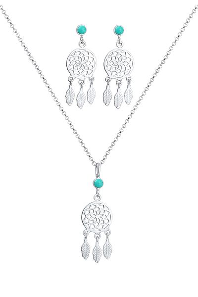 ELLI 925 Silber Schmuckset Kette - Traumfänger Howlith Boho hängend