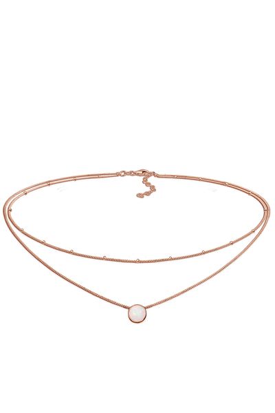 ELLI Halskette Damen Choker Satte Chain Layer Trend mit synthetischem Opal in 925 Sterling Silber