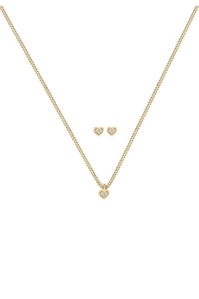 ELLI Schmuckset Herz Liebe Valentin Diamant (0,105 ct) 585 Gelbgold