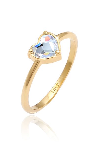 ELLI Damenring – 925er-Sterlingsilber mit Herzmuster und Kristallen