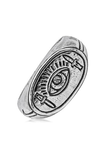 HAZE & GLORY Ring Herren Siegelring - Eye Auge Dolch 925 Silber