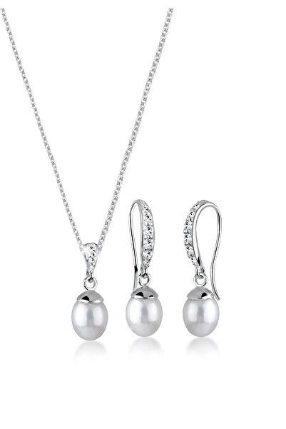 ELLI Schmuckset Elegante Perle Kristall 925 Silber