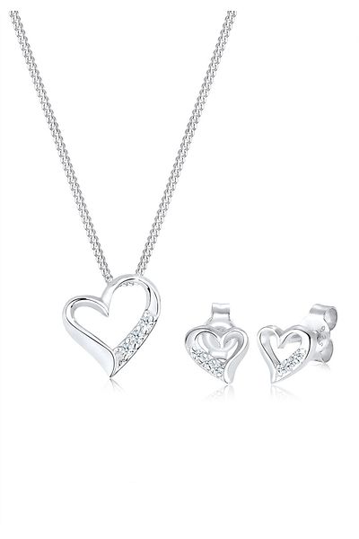 ELLI Schmuckset Herz Liebe Diamant (0,075 ct.) 925 Silber