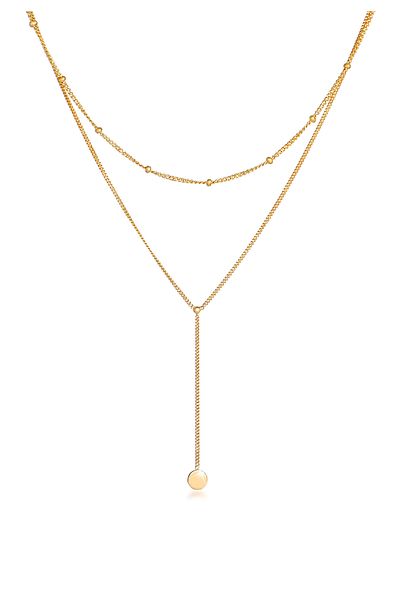ELLI Halskette Damen Layering Y-Kette Satte Plättchen in 925 Sterling Silber