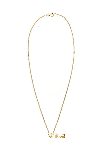 ELLI Schmuckset Herz Liebe Solitär Diamant (0.09ct.) 585 Gelbgold