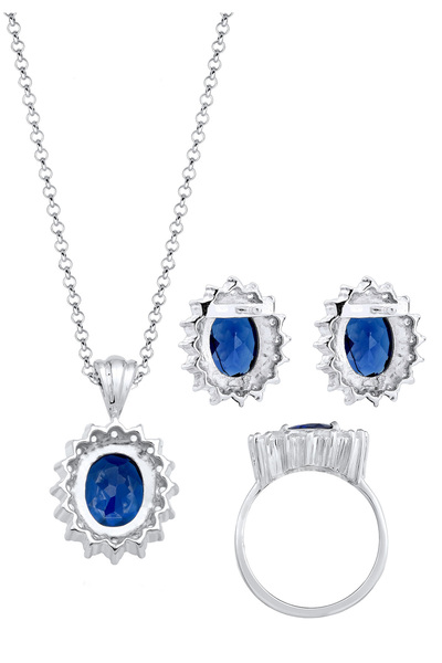 ELLI Schmuckset Saphirblau Zirkonya 925 Gümüş