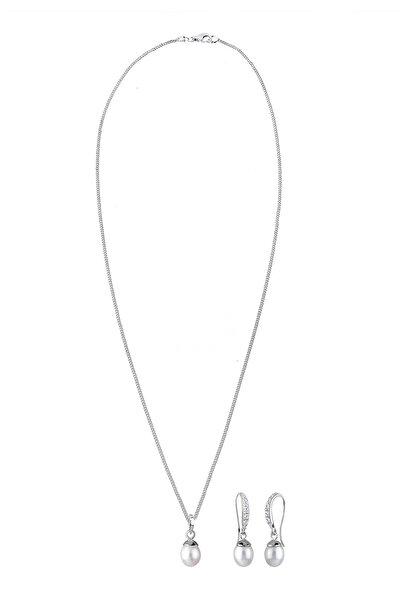 ELLI Schmuckset Perle Zirkonya 925 Ayar Gümüş