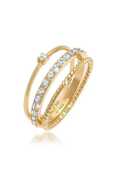 ELLI Ring Damen Stack Elegant Festlicher Lagenlook Mit Kristallen In 925 Sterling Silber