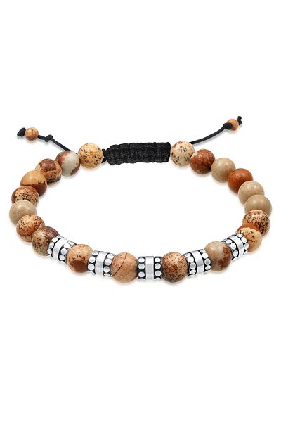 KUZZOI Armband Herren Kugel Achat Jasper Look 925er Silber