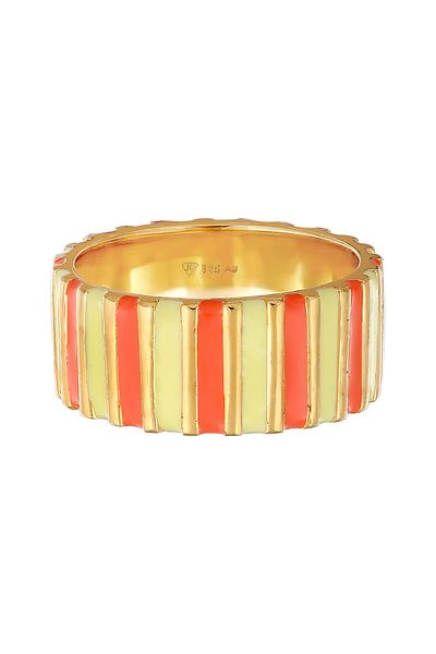 ELLI Ring Damen Band Rillen mit Emaille Gelb und Orange aus 925 Sterling Silber vergoldet