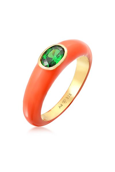 ELLI Damenring – Solitär-Oval-, Orange- und Zirkoniumkristalle, grünes 925er-Sterlingsilber-Gold