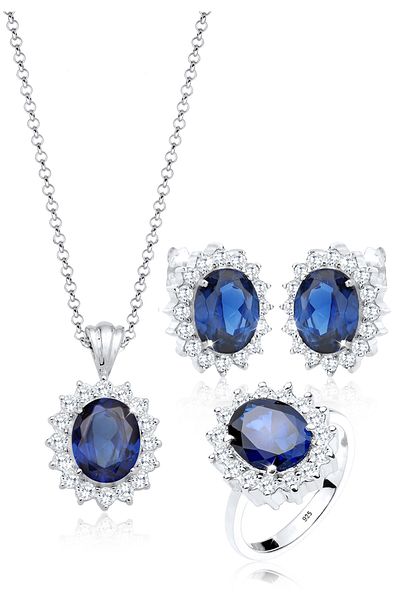 ELLI Schmuckset Saphirblau Zirkonya 925 Gümüş