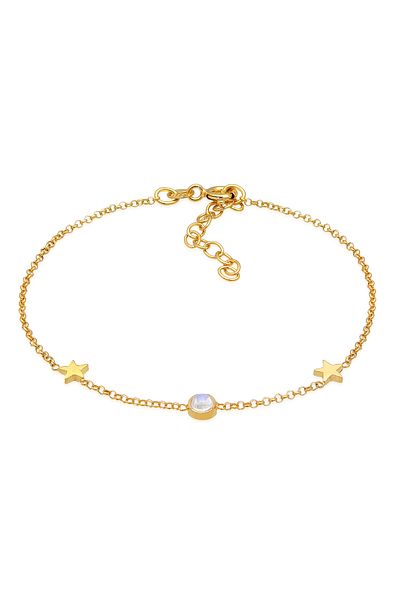 ELLI Solitaire-Armband-Halskette für Damen – Stern-Astro-Mondstein, 925er Sterlingsilber, vergoldet