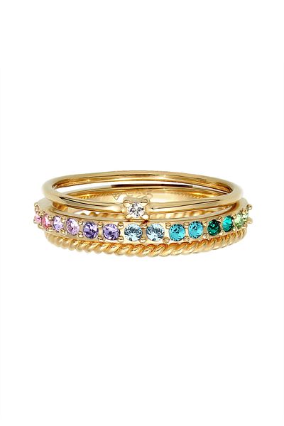 ELLI Ring Damen Set Multicolor funkelnd mit Kristallen bunt aus 925 Sterling Silber vergoldet