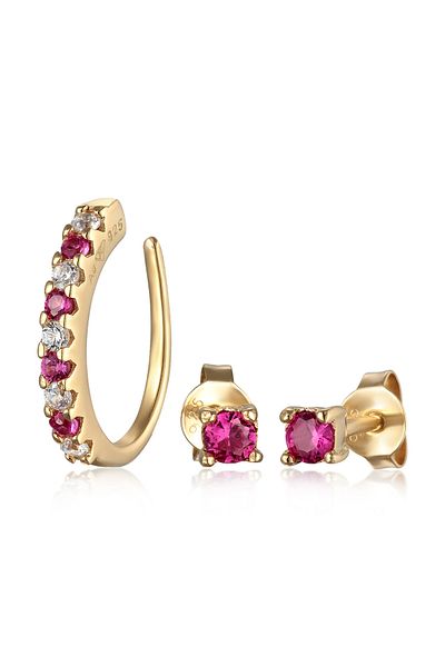 ELLI Ohrringe Stecker Earcuff Zirkona Synt. Rubin 925 Silber