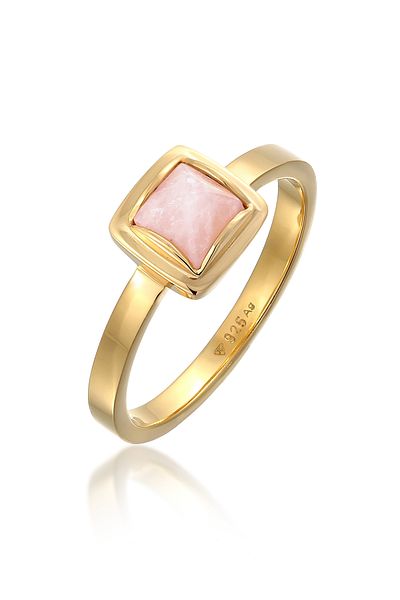 ELLI Ring Premiumring Damen Solitär Pyramide mit Rosenquarz in 925 Sterling Silber vergoldet