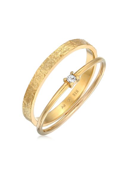 ELLI Damen-Ring-Set – 2-teilig, Solitärglas, Kristall, 925er Sterlingsilber