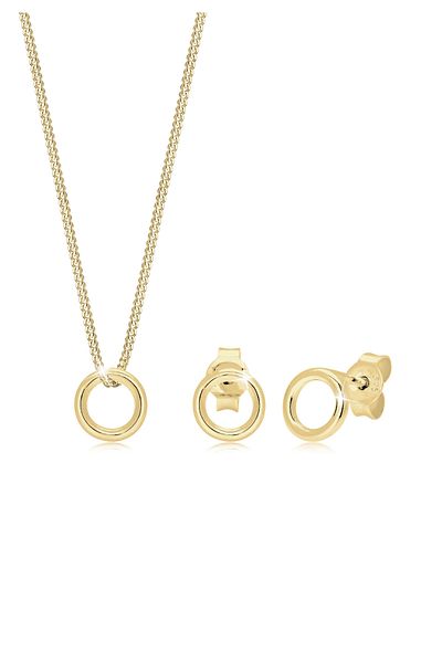 ELLI Schmuckset Kette Ohrstecker Kreis Geo Basic 375 Gelbgold