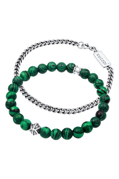 KUZZOI Armband Herren 2er Set Oxidiert Malachit Look 925 Silber