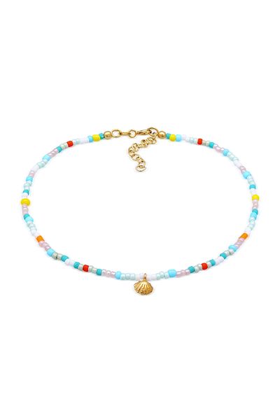 ELLI Fußschmuck Muschel Glas Kugeln Bunt Sommer Beach 925 Silber