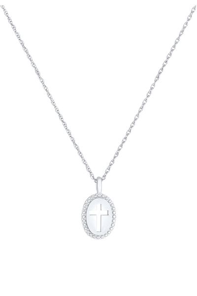 ELLI Halskette Kreuz Symbol oval geschnitten Vintage 925 Silber