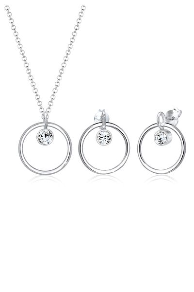 ELLI Schmuckset Kreis Geo Kristalle 925 Silber Tondo