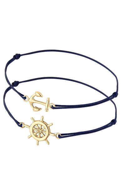 ELLI Armband Set Anker Steuerrad Nylon blau 925 Sterling Silber vergoldet