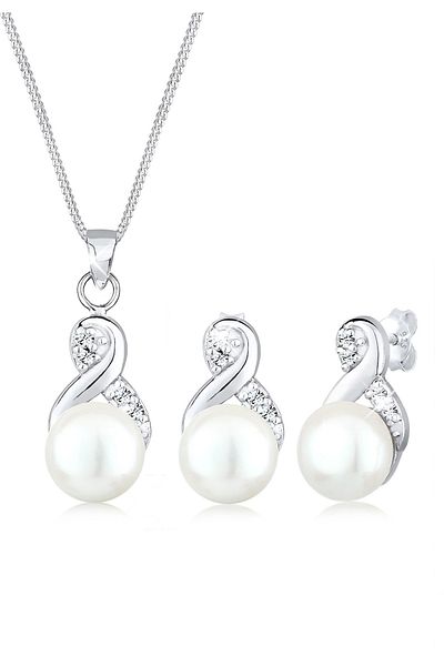 ELLI Schmuckset Infinity Perlen Kristalle 925 Silber