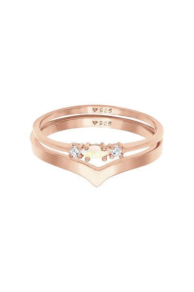ELLI Ring Damen Set Marquise V Form Basic mit Synthetischem Opal und Zirkonia Kristallen in 925 Sterling Silber
