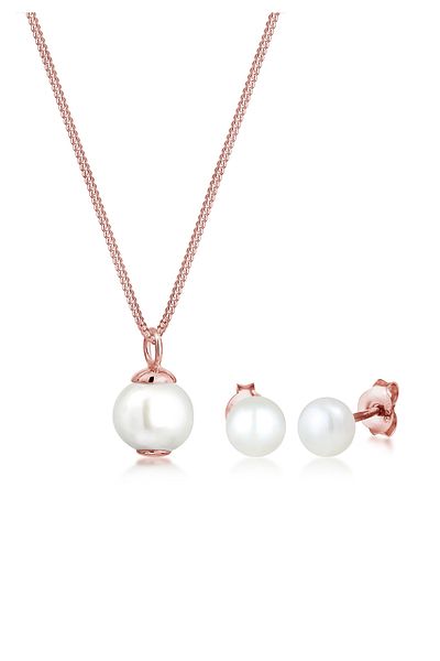 ELLI Schmuckset Luxuriöse filigrane Süßwasserzuchtperlen 925 Silber