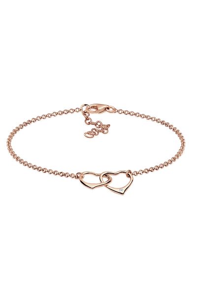 ELLI Bileklik Bayan Kalp İç İçe Aşk Elmasla (0,015 CT.) 925 Ayar Gümüş