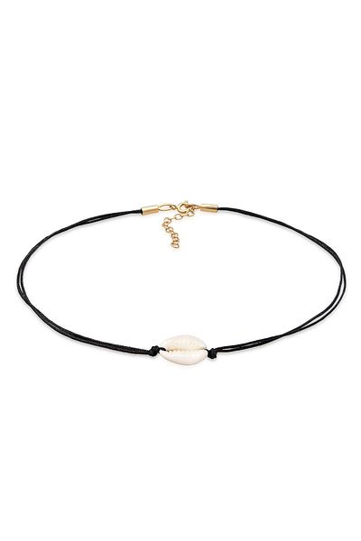 ELLI Halskette stříbrné barvy 925 - Choker Kauri Muschel Nylon Trend