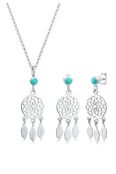 ELLI 925 Silber Schmuckset Kette - Traumfänger Howlith Boho hängend