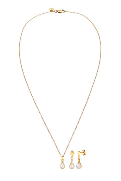 ELLI Schmuckset Mondstein Kette Ohrstecker 925 Silber vergoldet