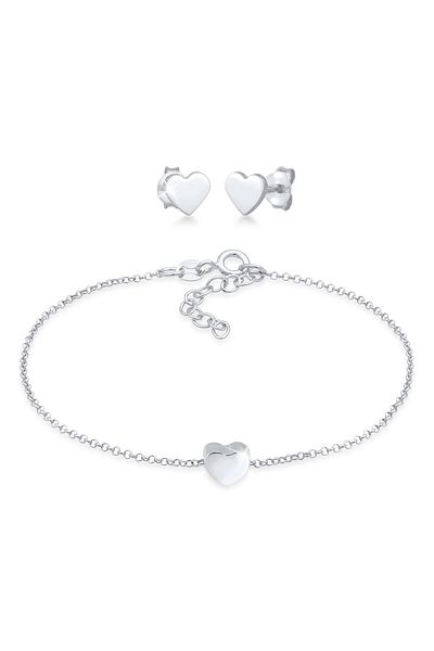 ELLI Schmuckset Herz Liebe Armband Ohrstecker Set 925 Silber
