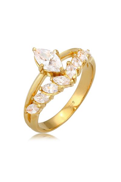ELLI Ring Premium Ring Damen funkelnd elegant mit Zirkonia Kristallen in 925 Sterling Silber vergoldet