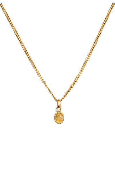 ELLI Halskette Damen Edelstein Anhänger Oval Cabochon Classic mit Citrin in 925 Sterling Silber vergoldet
