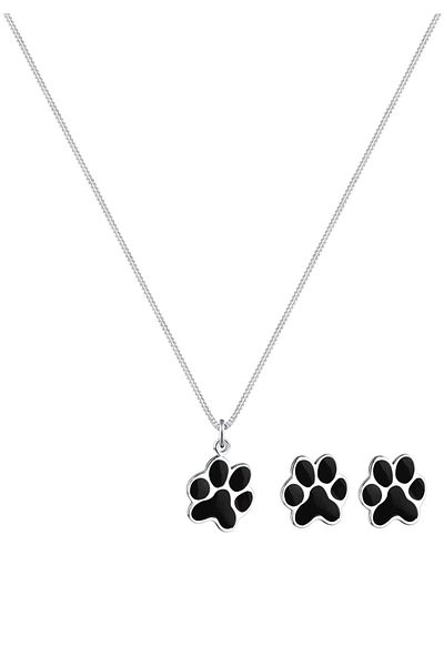 ELLI Schmuckset Pfote schwarz 925 Sterling Silber