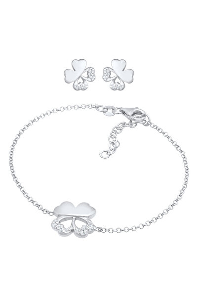 ELLI Schmuckset Kleeblatt Symbol Armband Ohrstecker Set 925 Silber