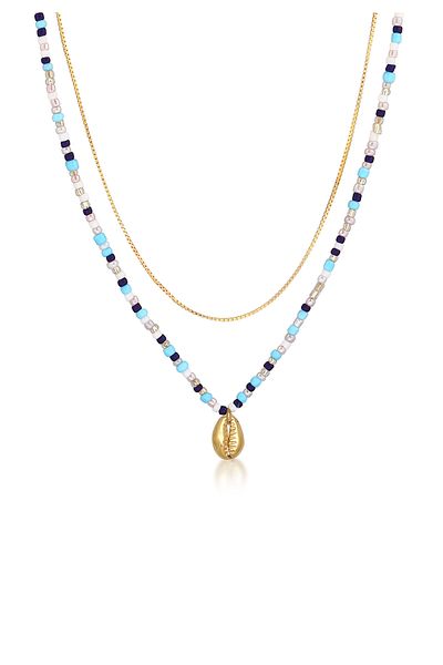 ELLI Halskette Damen Layering Muschel Anhänger Glasperlen Bunt Sommer Trend In 925 Sterling Silber Gold P