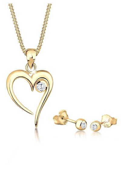 ELLI Schmuckset Herz Solitär Zirkonia In Love 925 Sterling Silber