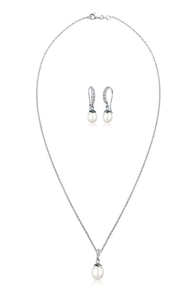 ELLI Schmuckset Elegante Perle Kristall 925 Silber