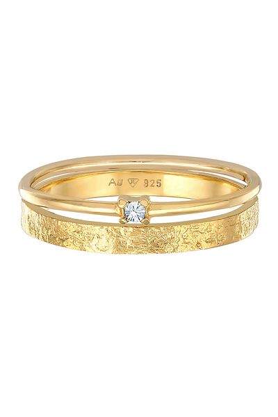 ELLI Damen-Ring-Set – 2-teilig, Solitärglas, Kristall, 925er Sterlingsilber
