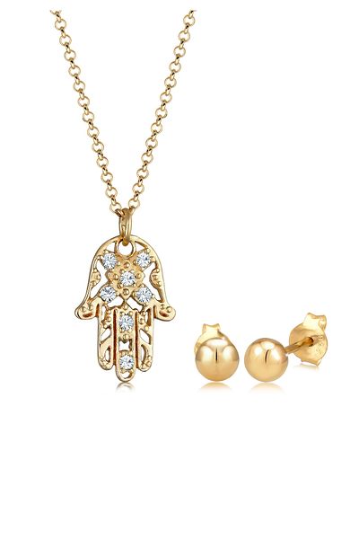 ELLI Schmuckset Hand der Fatima Kristalle Kugel Set 925 Gümüş